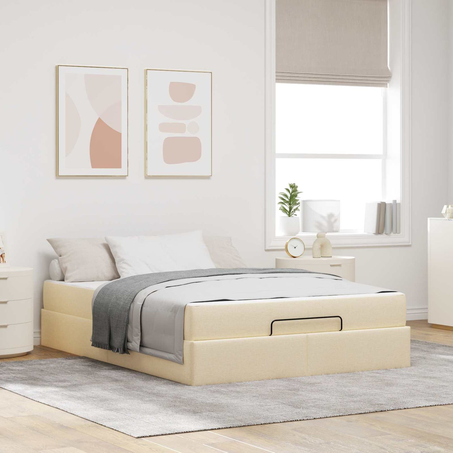 Struttura letto con materasso 2 pcs Crema Tessuto