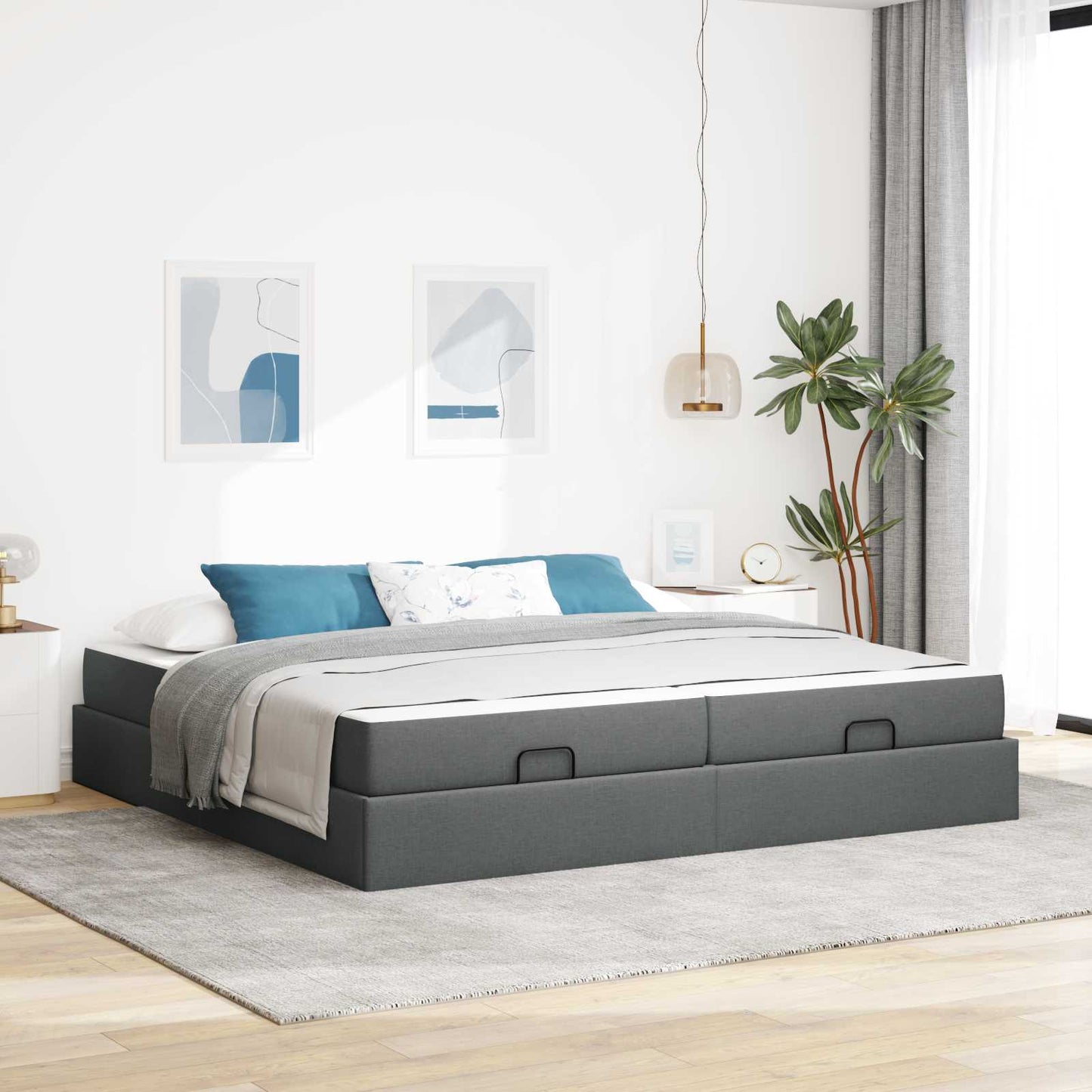 Struttura letto con materasso 2 pcs Grigio Sfumato Tessuto