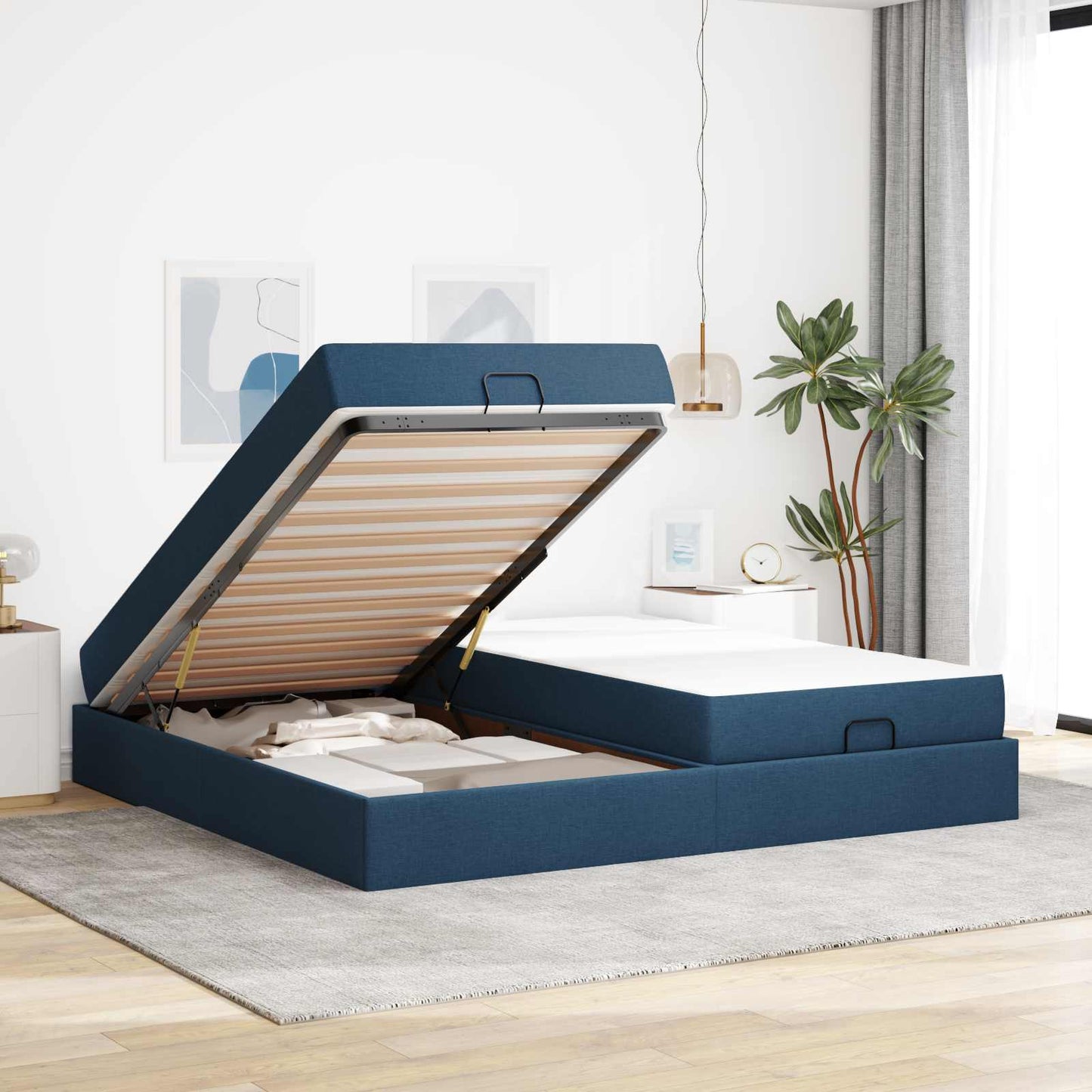 Struttura letto con materasso con materasso 2 pcs Blu Tessuto | homemem39