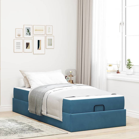 Struttura del letto con materasso Blu 90 x 200 cm Velluto