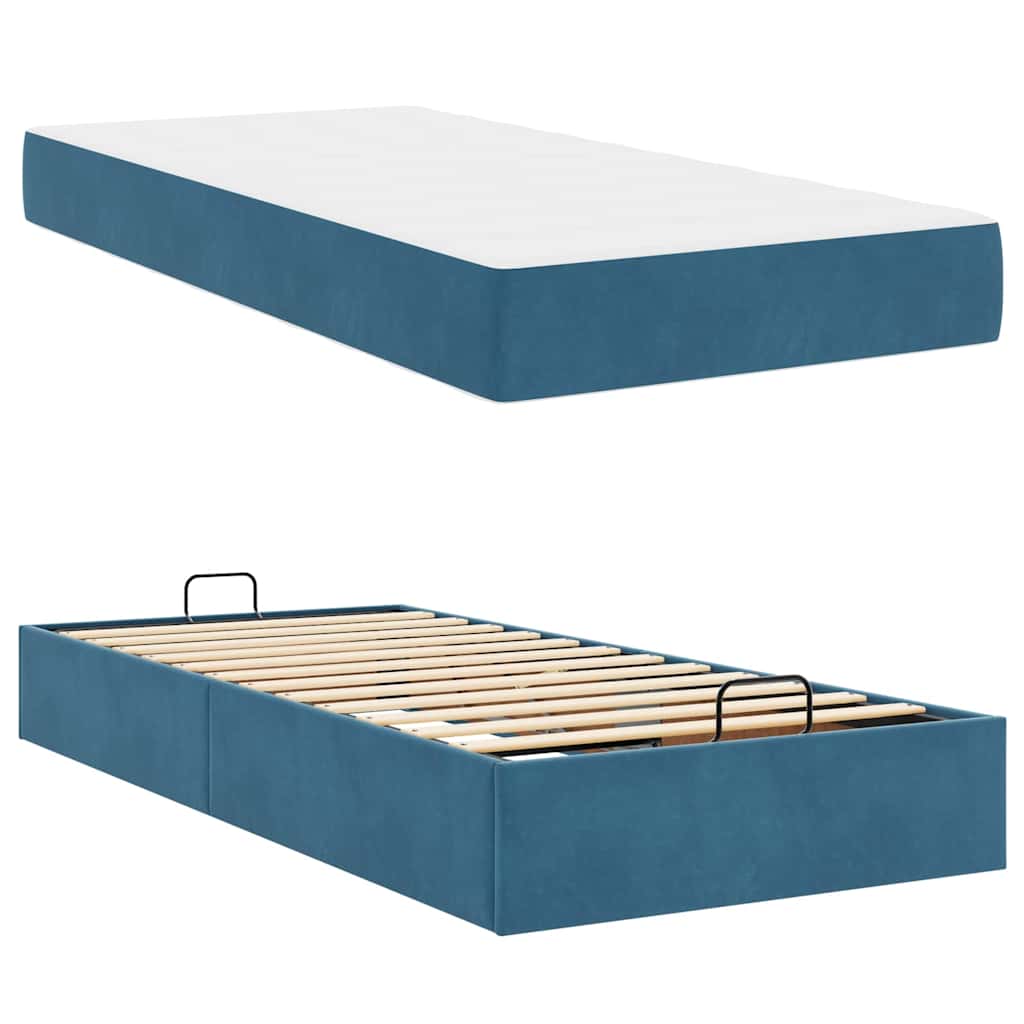 Struttura del letto con materasso Blu 90 x 200 cm Velluto