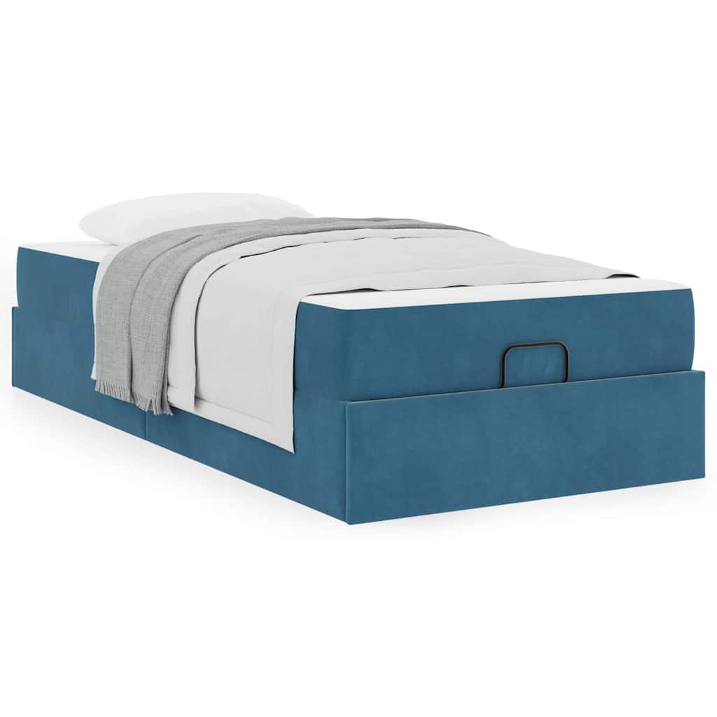 Struttura del letto con materasso Blu 90 x 200 cm Velluto