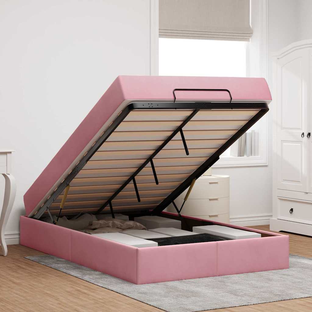 Struttura del letto con materasso Rosa 120 x 190 cm Velluto