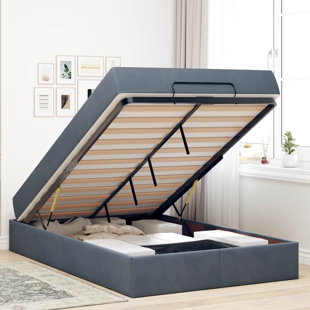 Struttura del letto Grigio scuro 140 x 190 cm Velluto - homemem39