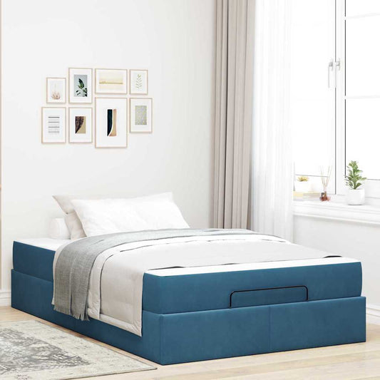 Struttura del letto con materasso Blu 140 x 190 cm Velluto