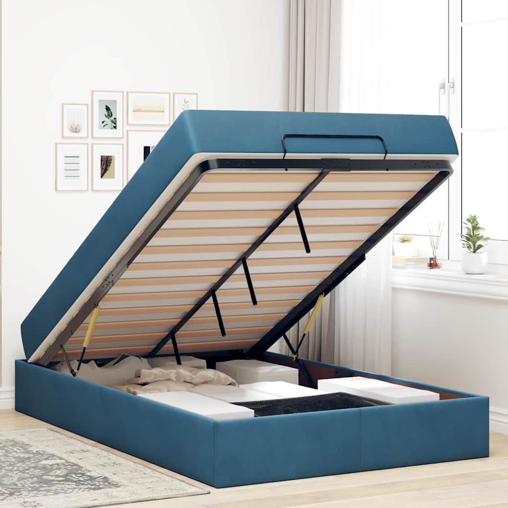 Struttura del letto con materasso Blu 140 x 190 cm Velluto