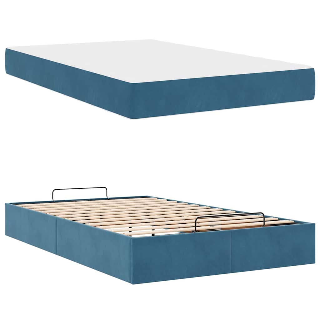 Struttura del letto con materasso Blu 140 x 190 cm Velluto