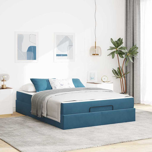 Struttura del letto Blu 140 x 200 cm Velluto