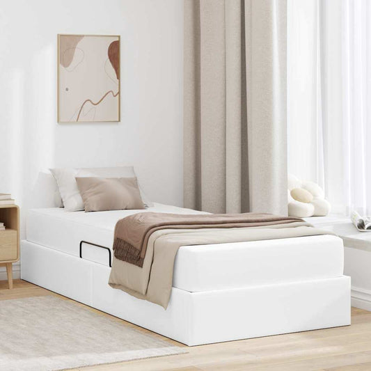 Letto con contenitore e materasso 2 pcs Bianco Pelle | homemem39