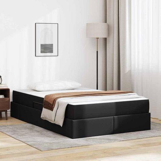 Letto con contenitore e materasso 2 pcs Nero Pelle | homemem39