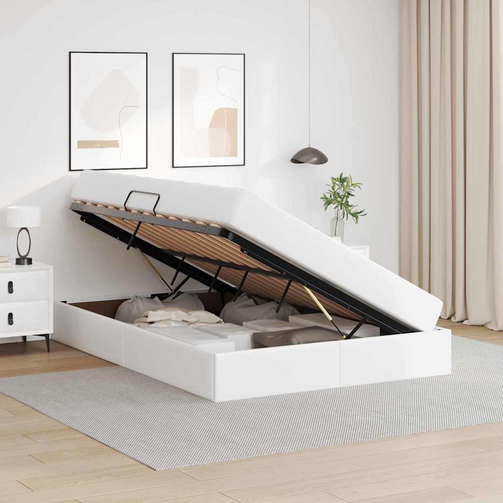 Letto con contenitore e materasso 2 pcs Bianco Pelle | homemem39