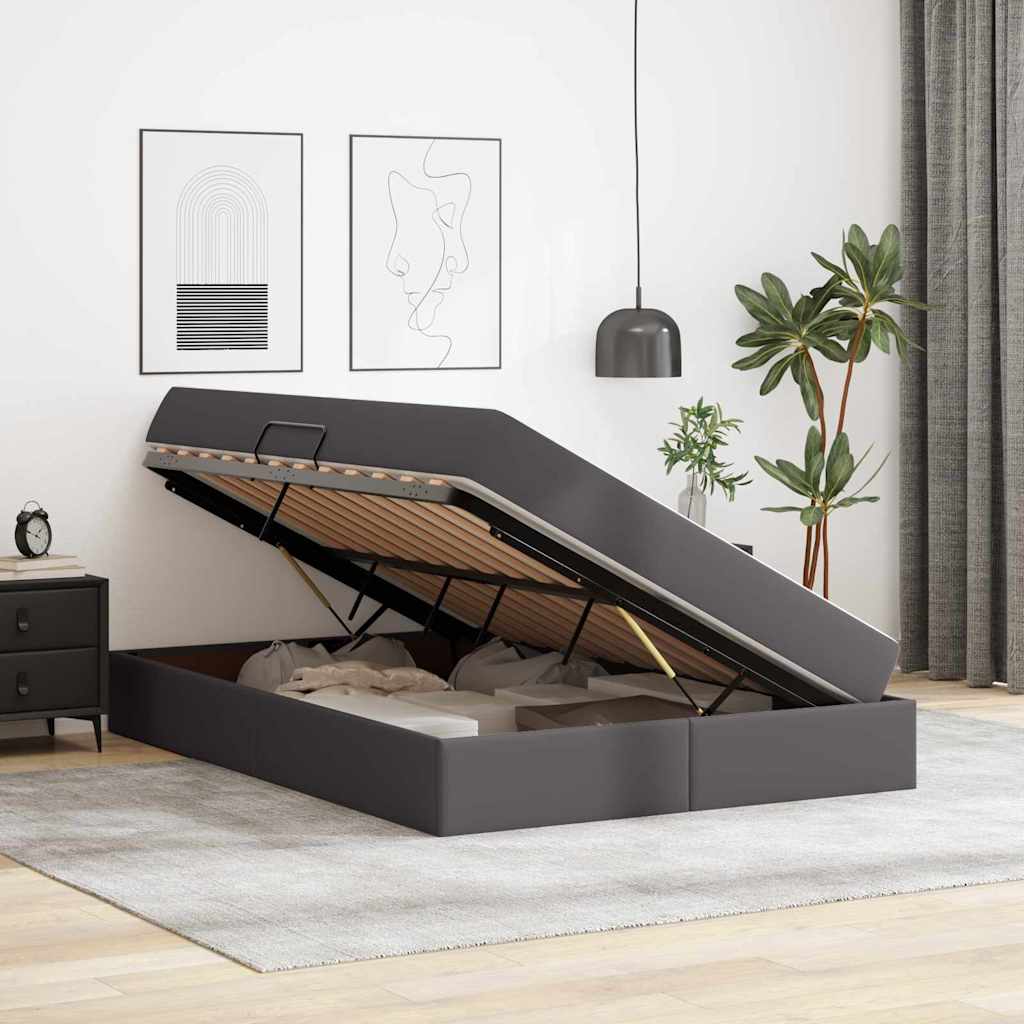 Letto con contenitore e materasso 2 pcs Grigio Pelle | homemem39