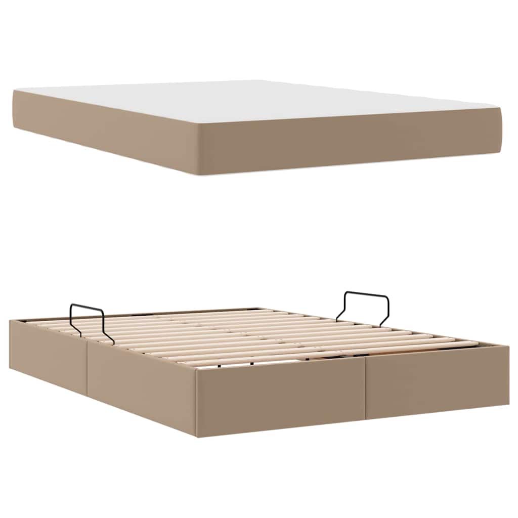 Letto con contenitore e materasso 2 pcs Cappuccino Pelle | homemem39