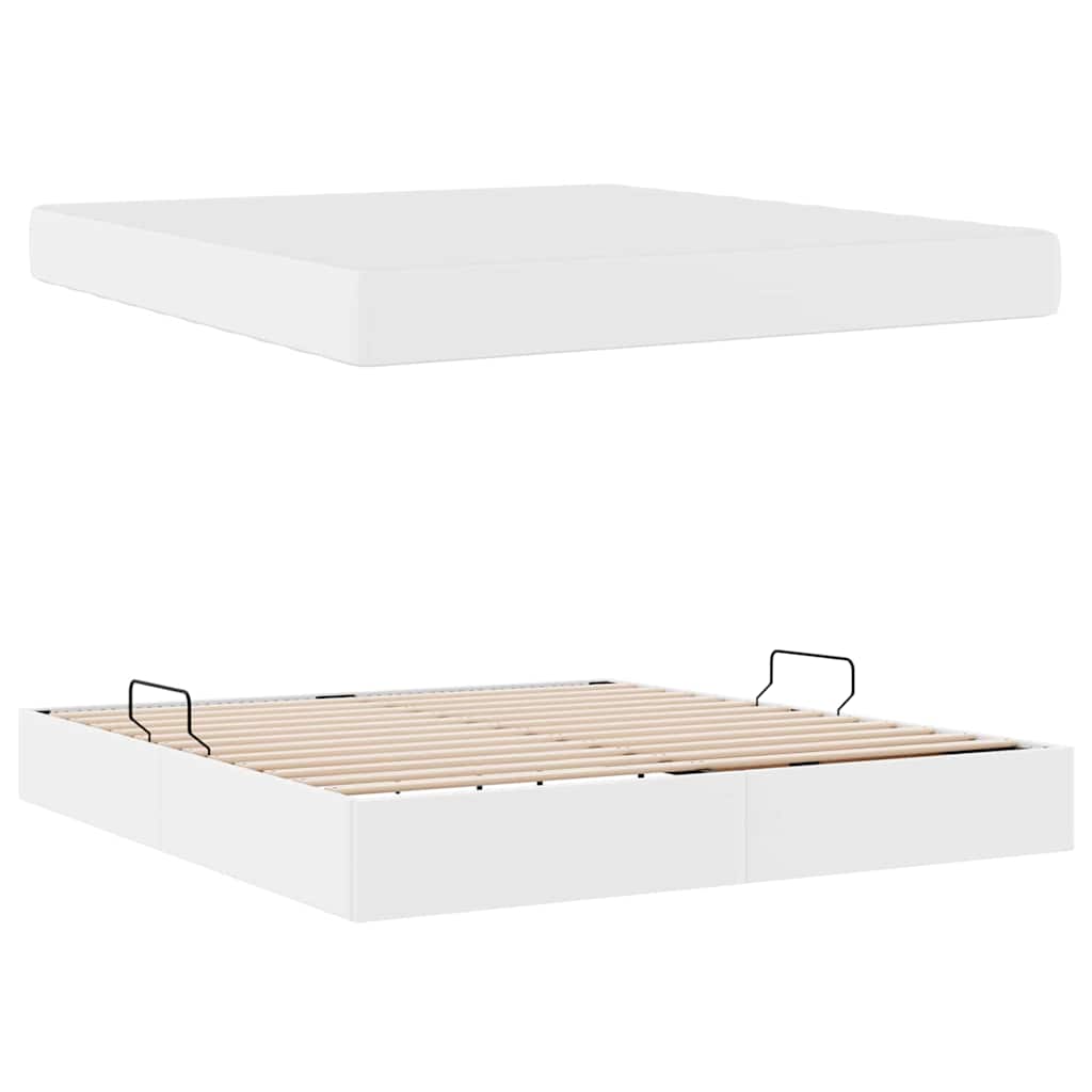 Letto con contenitore e materasso 2 pcs Bianco Pelle | homemem39