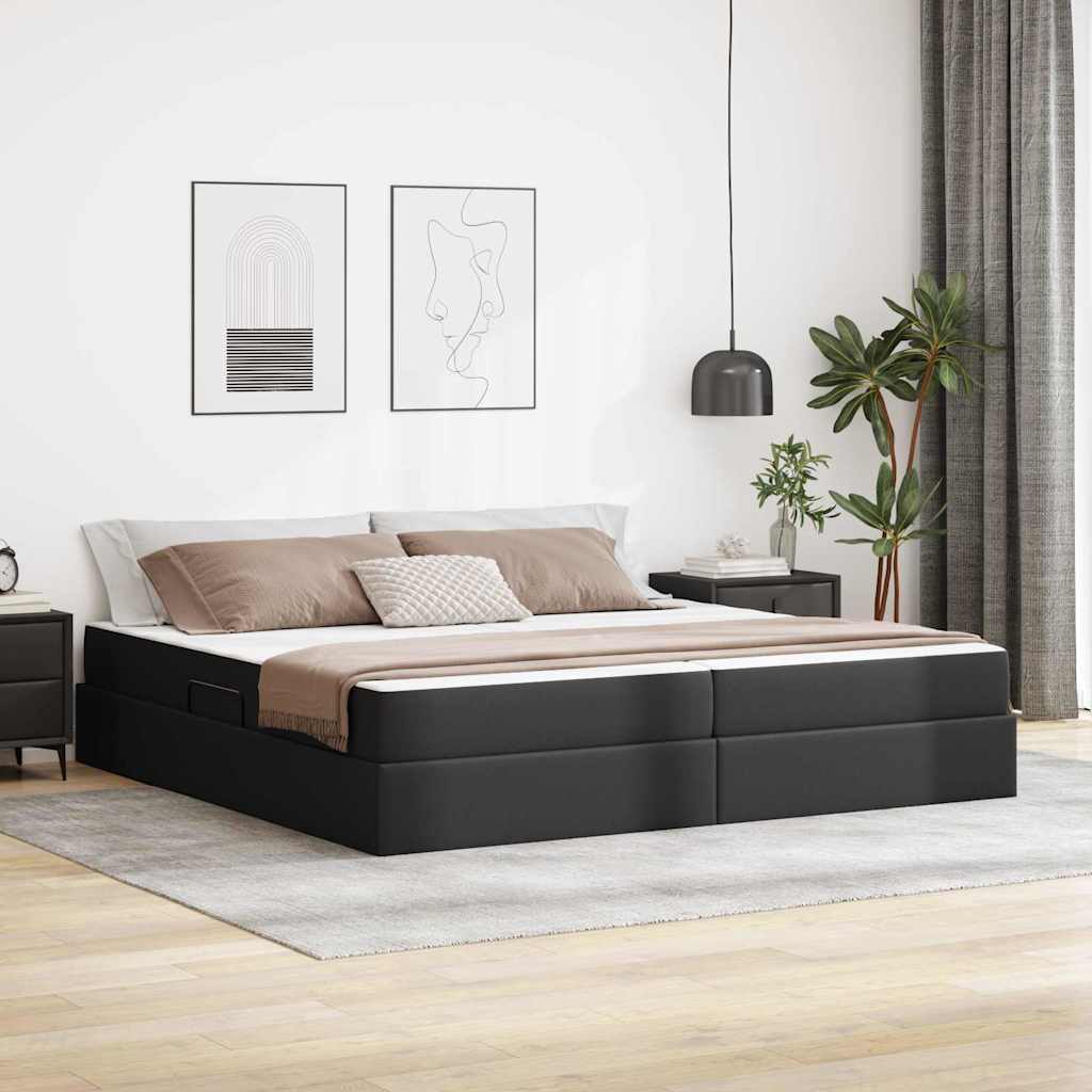 Letto con contenitore e materasso 2 pcs Nero Pelle | homemem39