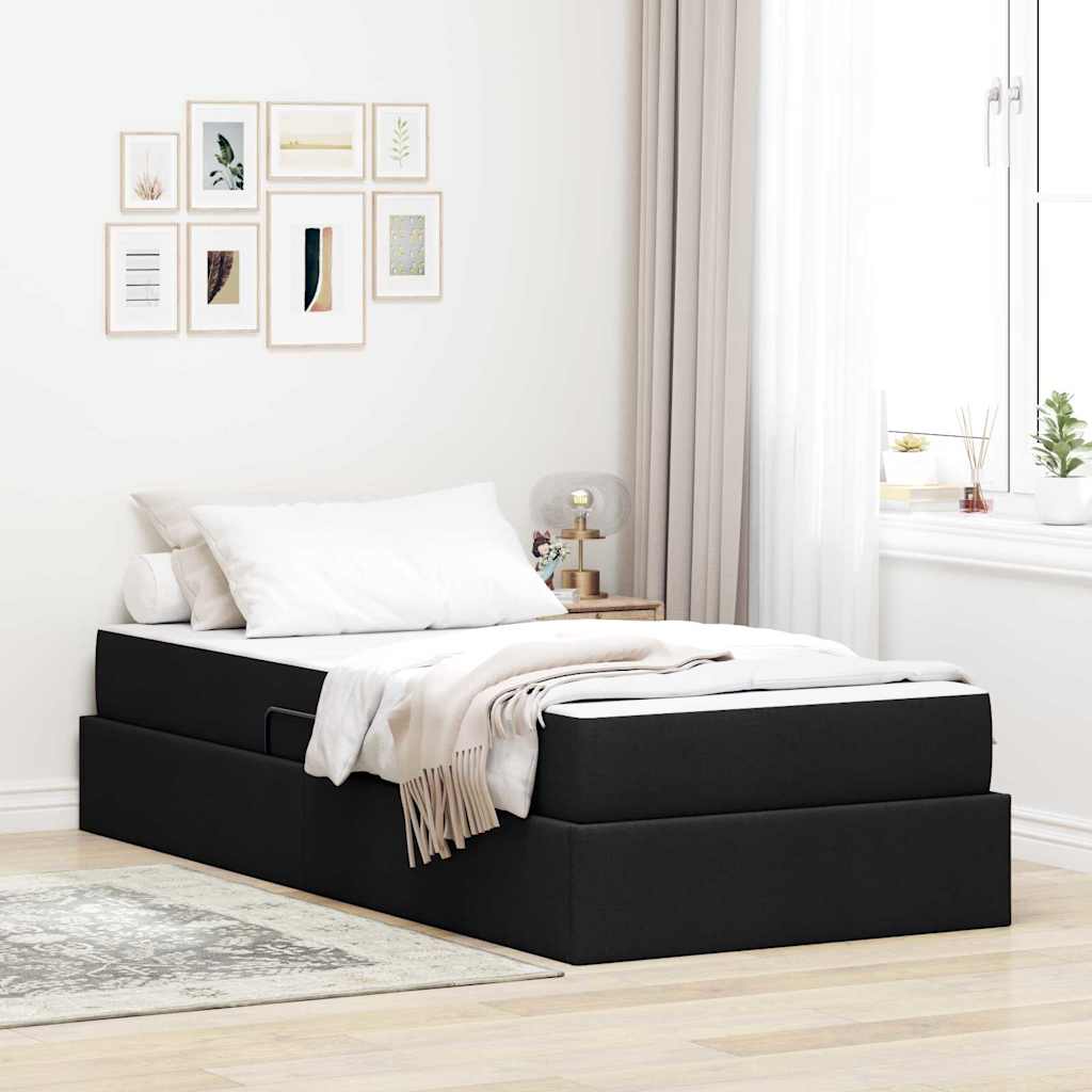 Letto con contenitore e materasso Nero 100 x 200 cm Poliestere | homemem39