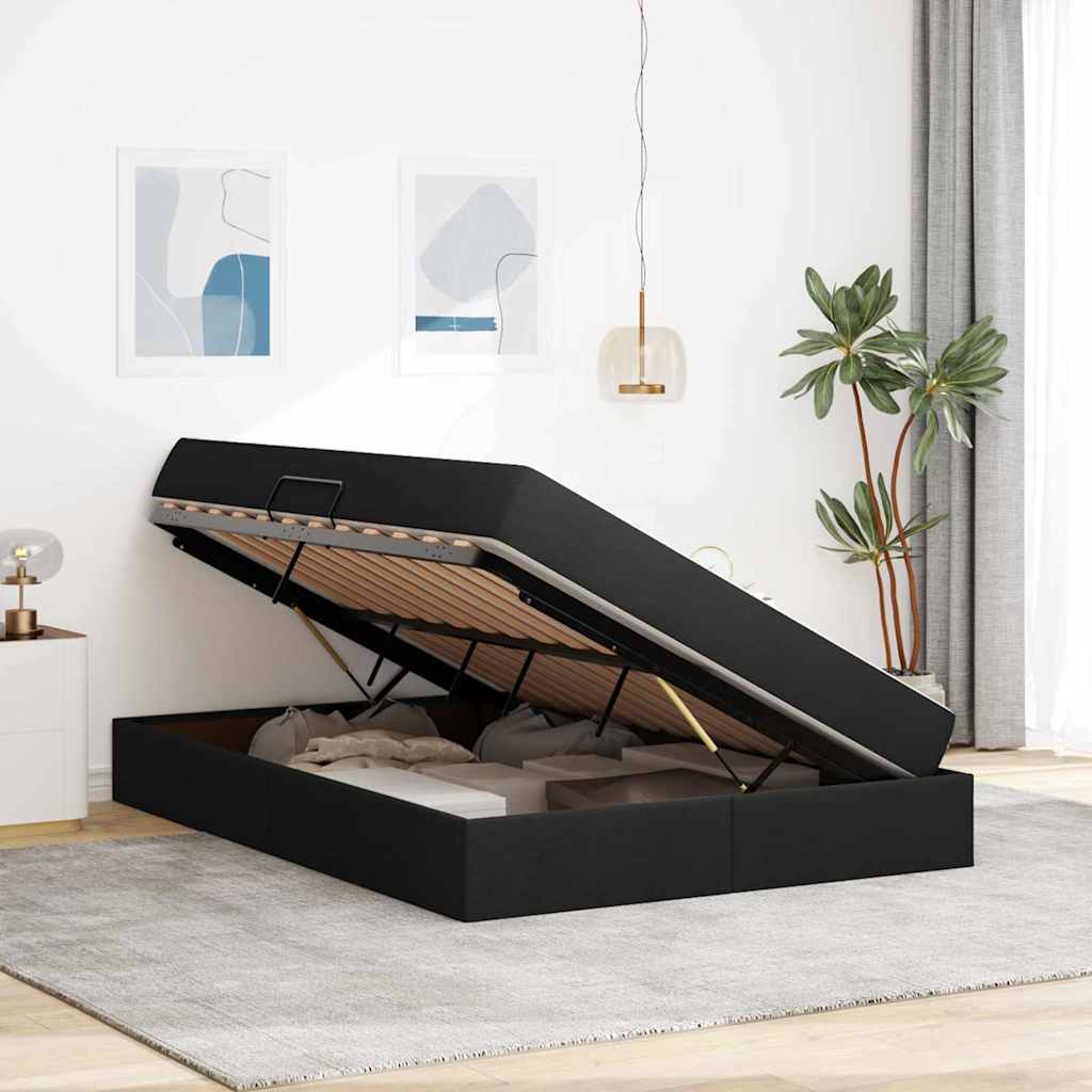 Letto con contenitore e materasso Nero 140 x 190 cm Poliestere | homemem39