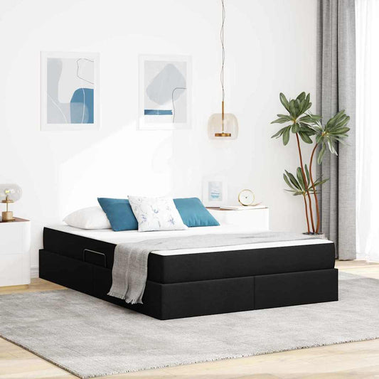Letto con contenitore e materasso Nero 140 x 200 cm Poliestere | homemem39