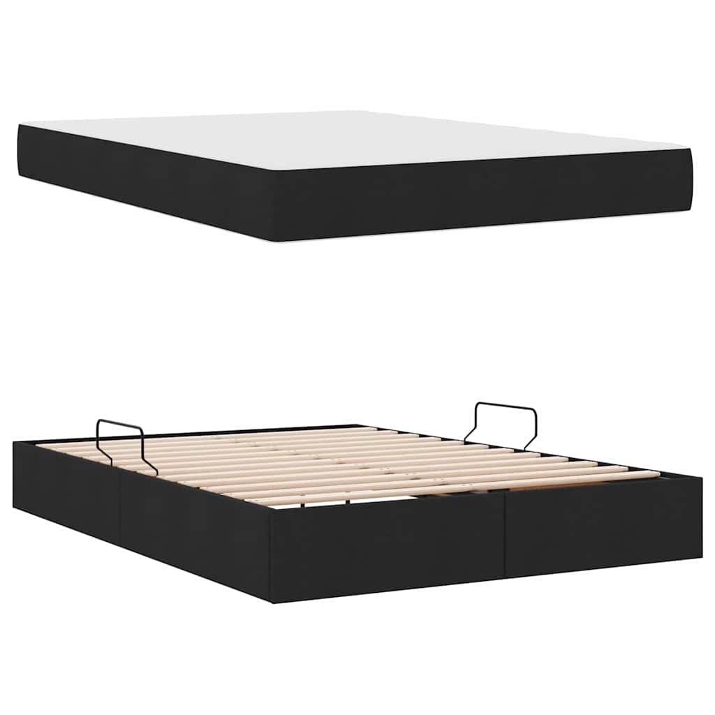 Letto con contenitore e materasso Nero 140 x 200 cm Poliestere | homemem39