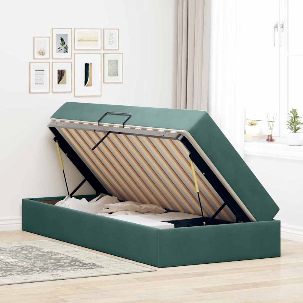 Letto con contenitore e materasso Verde Scuro 90 x 190 cm | homemem39