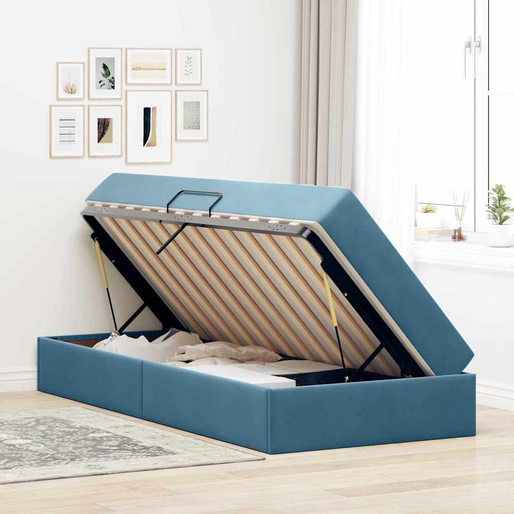 Letto con contenitore e materasso Blu Scuro 90 x 190 cm Velluto | homemem39