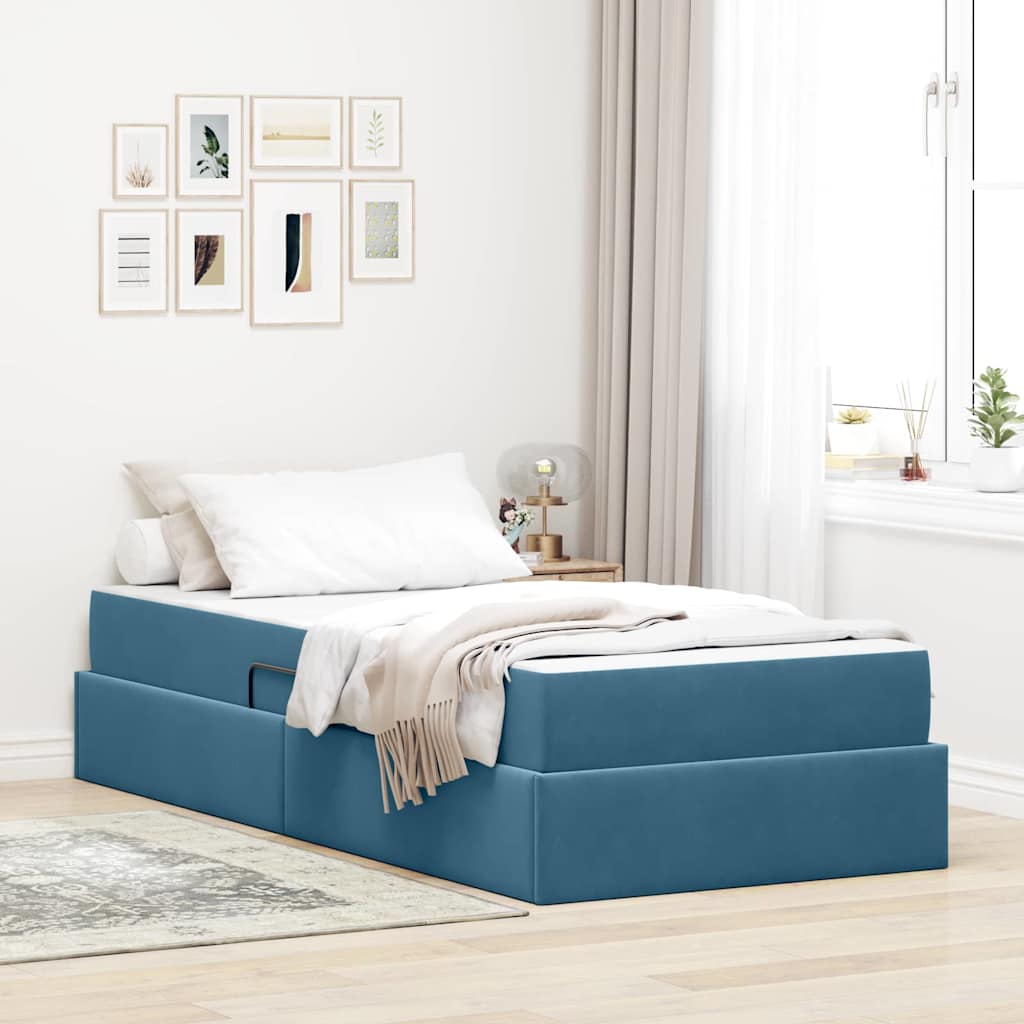 Letto con contenitore e materasso Blu Scuro 90 x 200 cm Velluto | homemem39