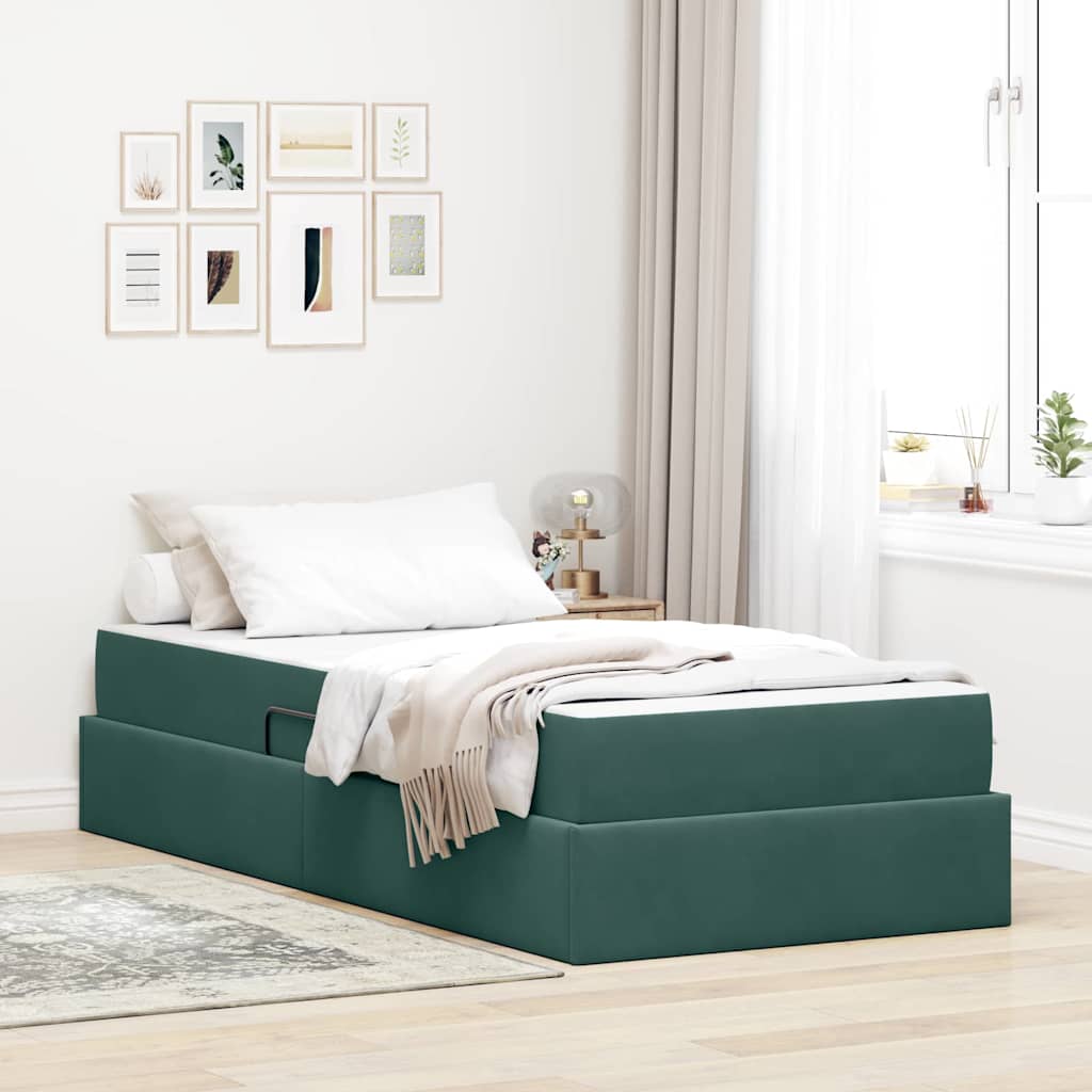 Letto con contenitore e materasso Verde Scuro 100 x 200 cm | homemem39