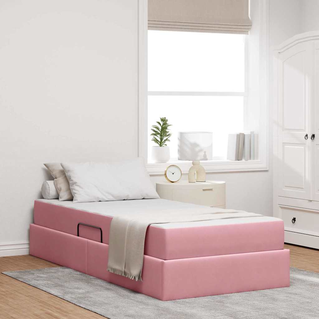 Letto con contenitore e materasso Rosa 100 x 200 cm Velluto | homemem39