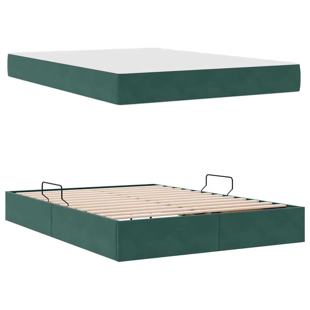 Letto con contenitore e materasso Verde Scuro 140 x 190 cm | homemem39