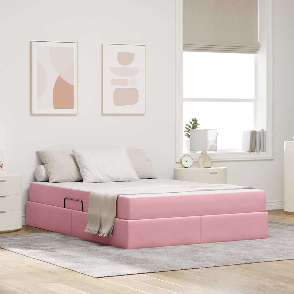 Letto con contenitore e materasso Rosa 140 x 190 cm Velluto | homemem39