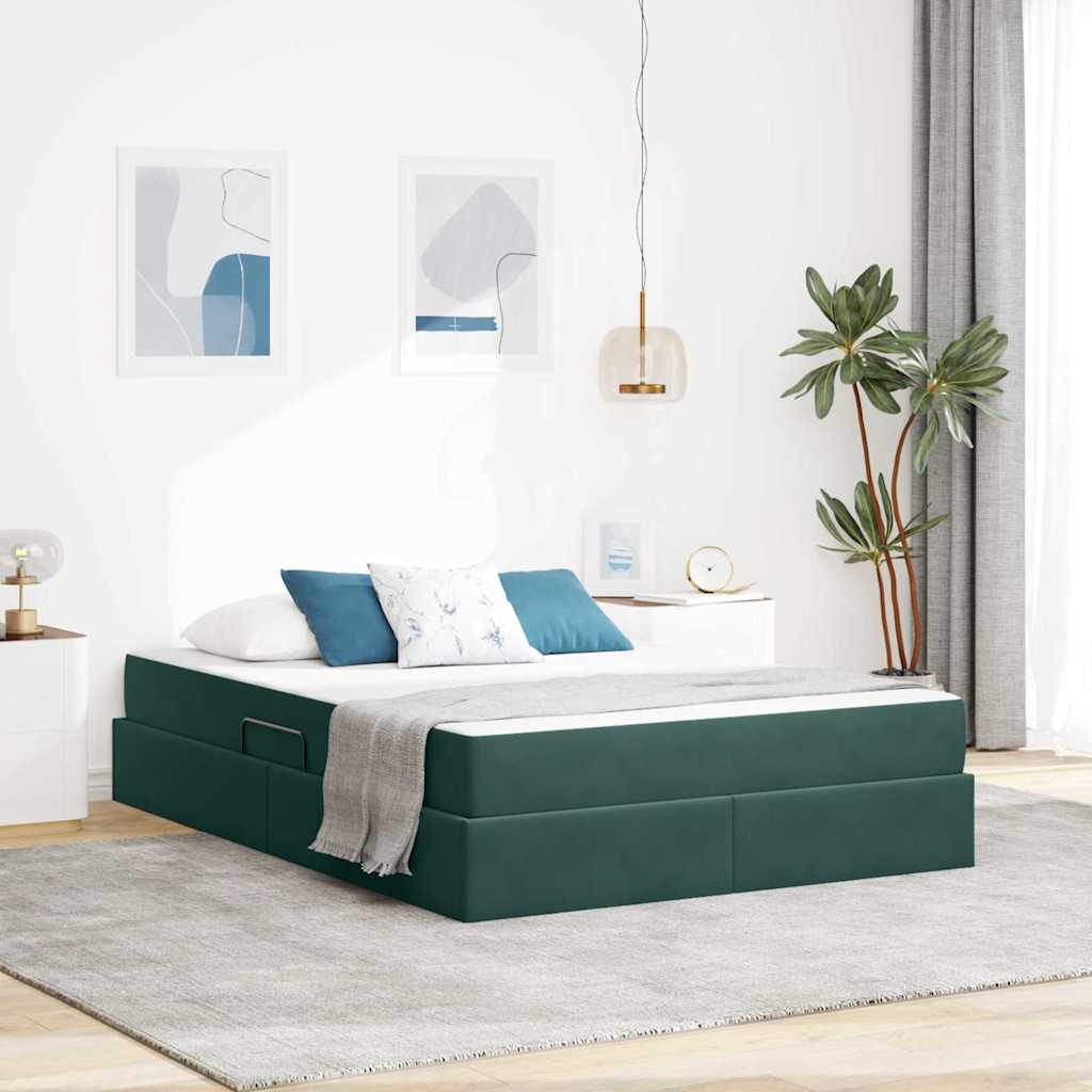 Letto con contenitore e materasso Verde Scuro 140 x 200 cm