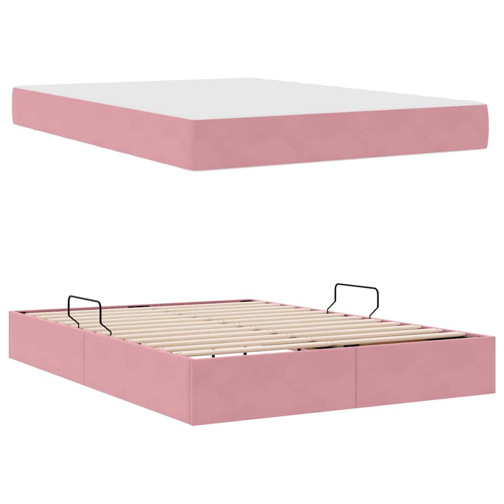 Letto con contenitore e materasso Rosa 140 x 200 cm Velluto | homemem39