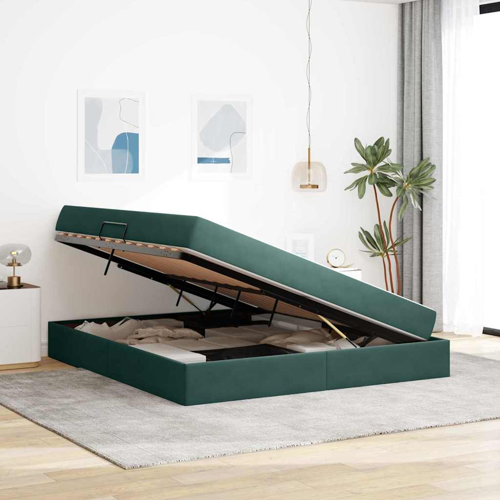 Letto con contenitore e materasso Verde Scuro 180 x 200 cm | homemem39