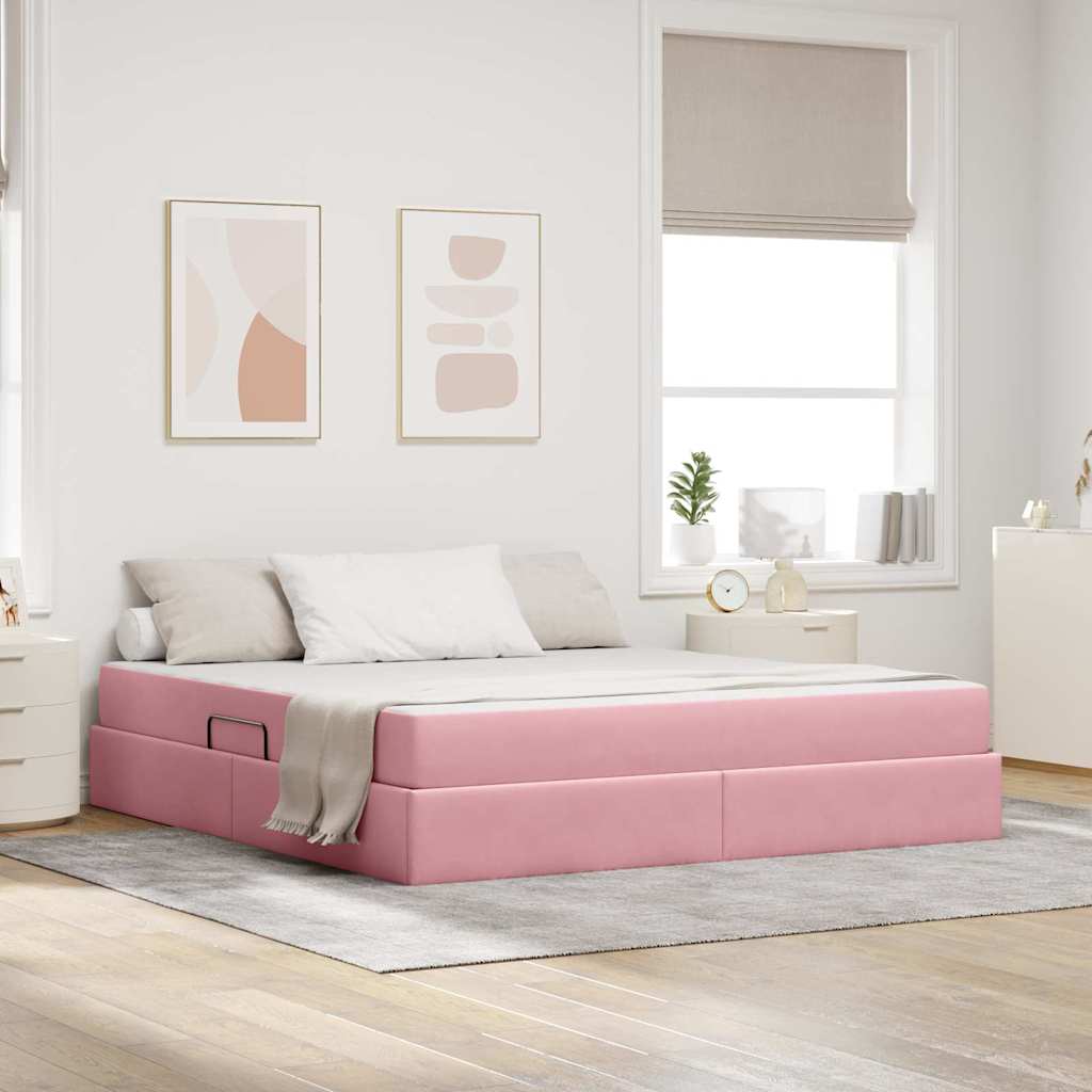 Letto con contenitore e materasso Rosa 180 x 200 cm Velluto | homemem39