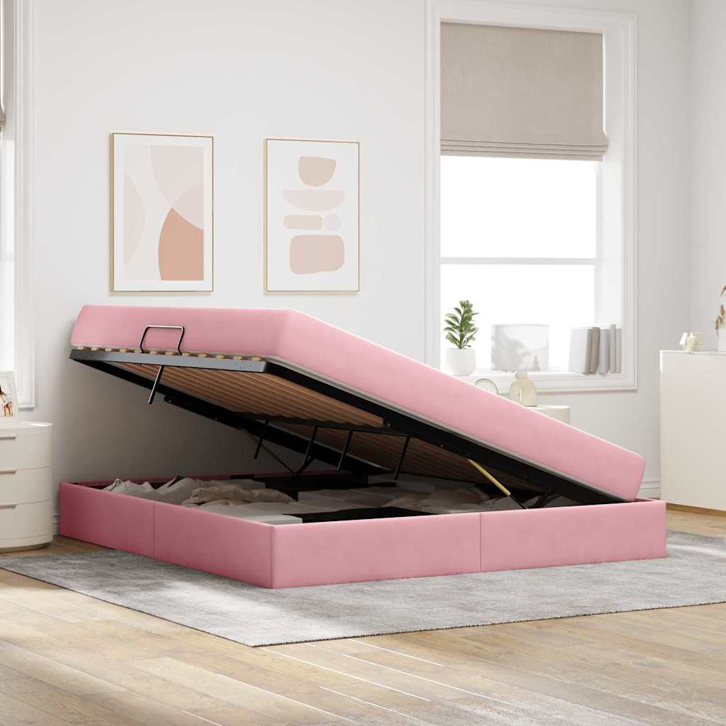 Letto con contenitore e materasso Rosa 180 x 200 cm Velluto | homemem39