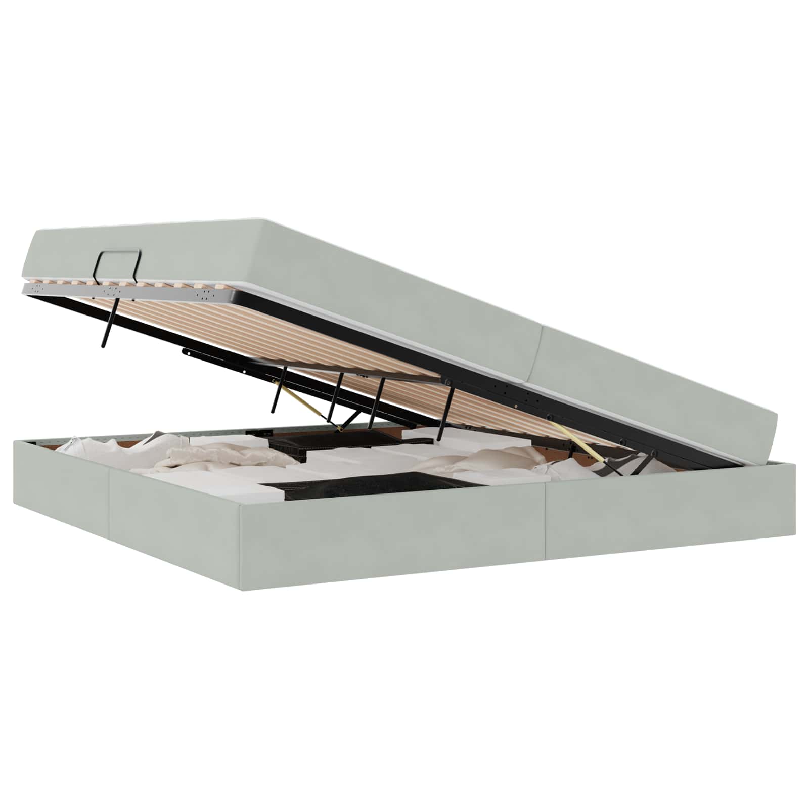 Letto con contenitore e materasso Grigio chiaro 200 x 200 cm | homemem39