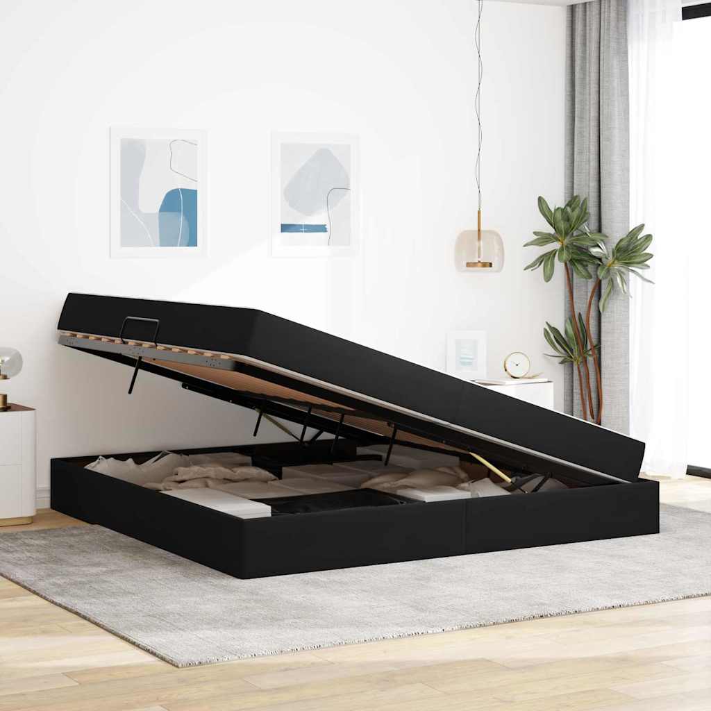Letto con contenitore e materasso Nero 200 x 200 cm Velluto | homemem39
