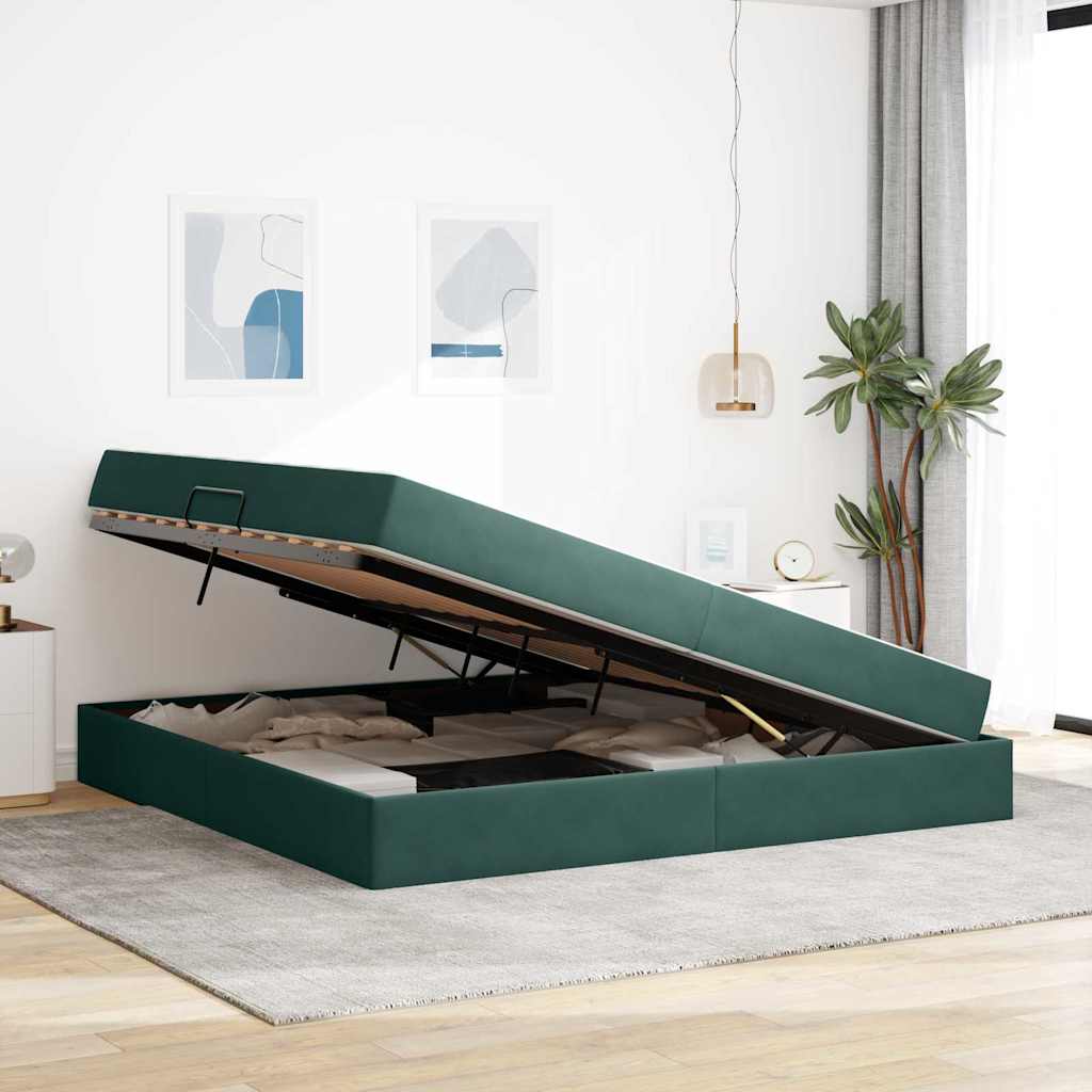 Letto con contenitore e materasso Verde Scuro 200 x 200 cm | homemem39