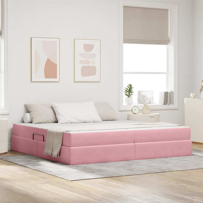 Letto con contenitore e materasso Rosa 200 x 200 cm Velluto | homemem39