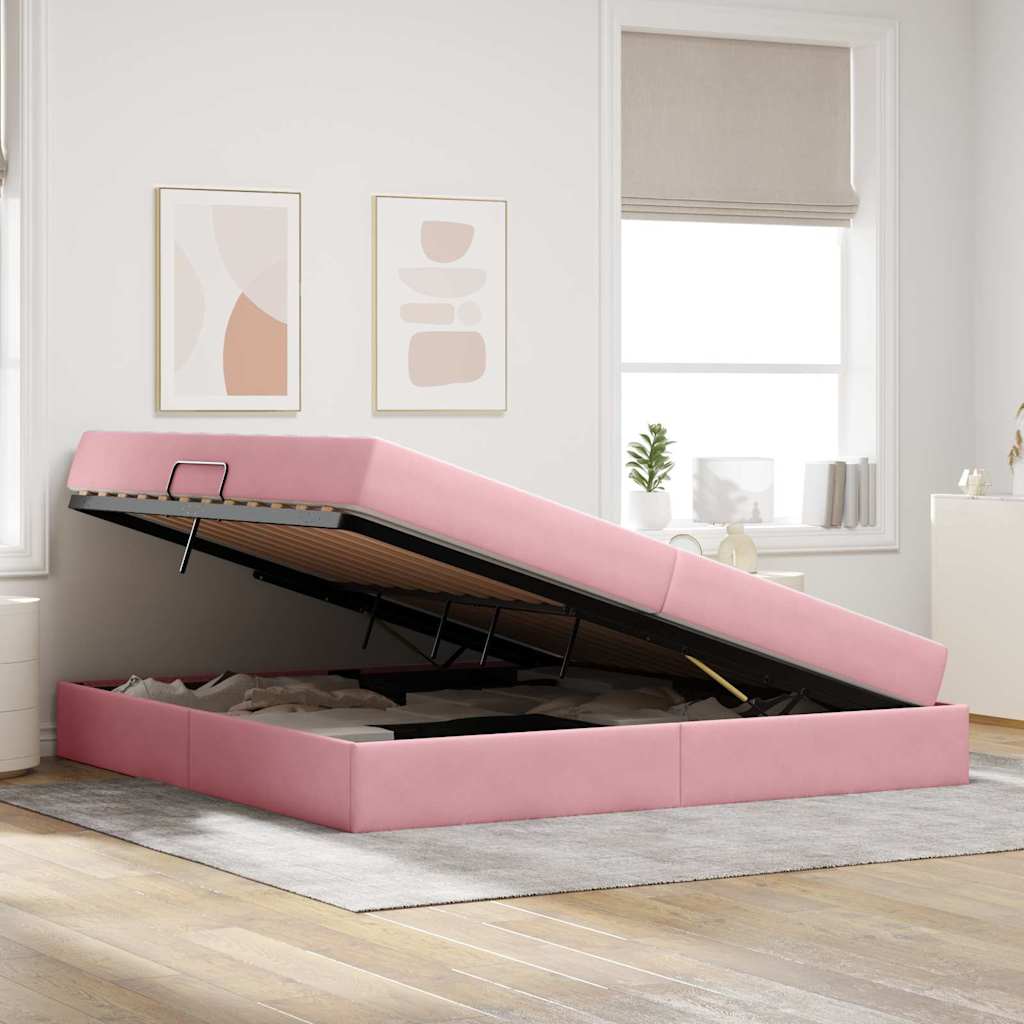 Letto con contenitore e materasso Rosa 200 x 200 cm Velluto | homemem39