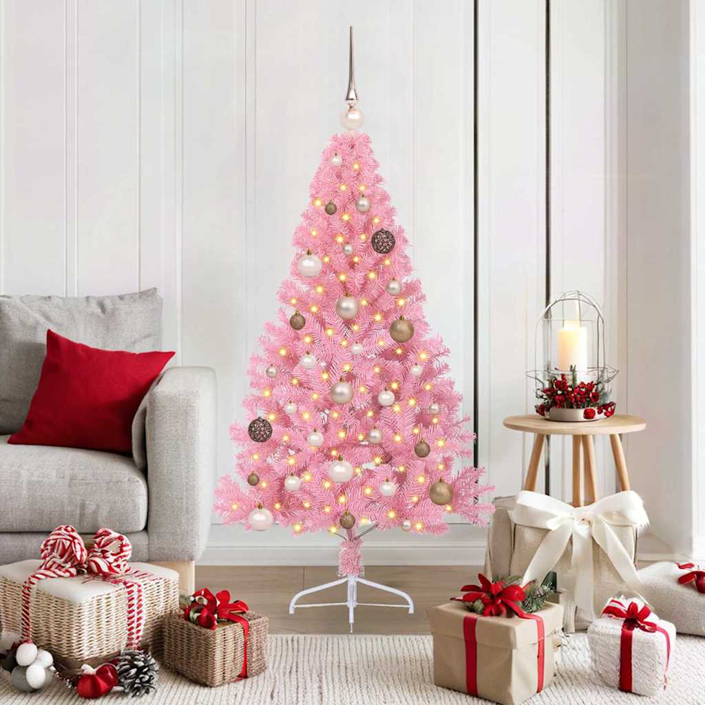 Albero di Natale artificiale con luci integrate Rosa 150 cm PVC