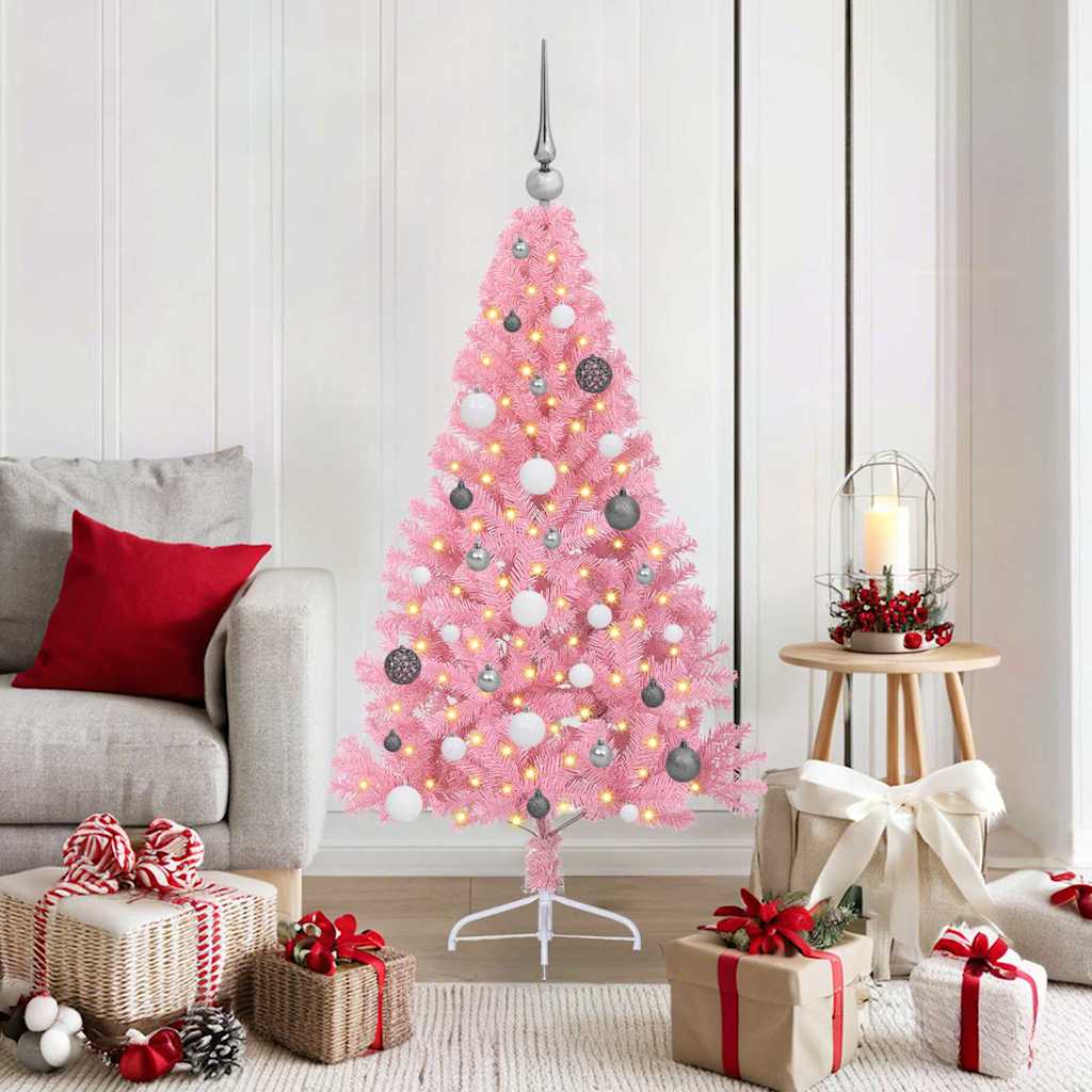 Albero di Natale artificiale con luci integrate Rosa 150 cm PVC