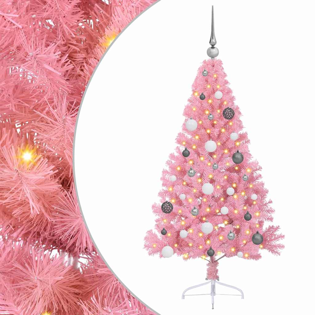Albero di Natale artificiale con luci integrate Rosa 150 cm PVC