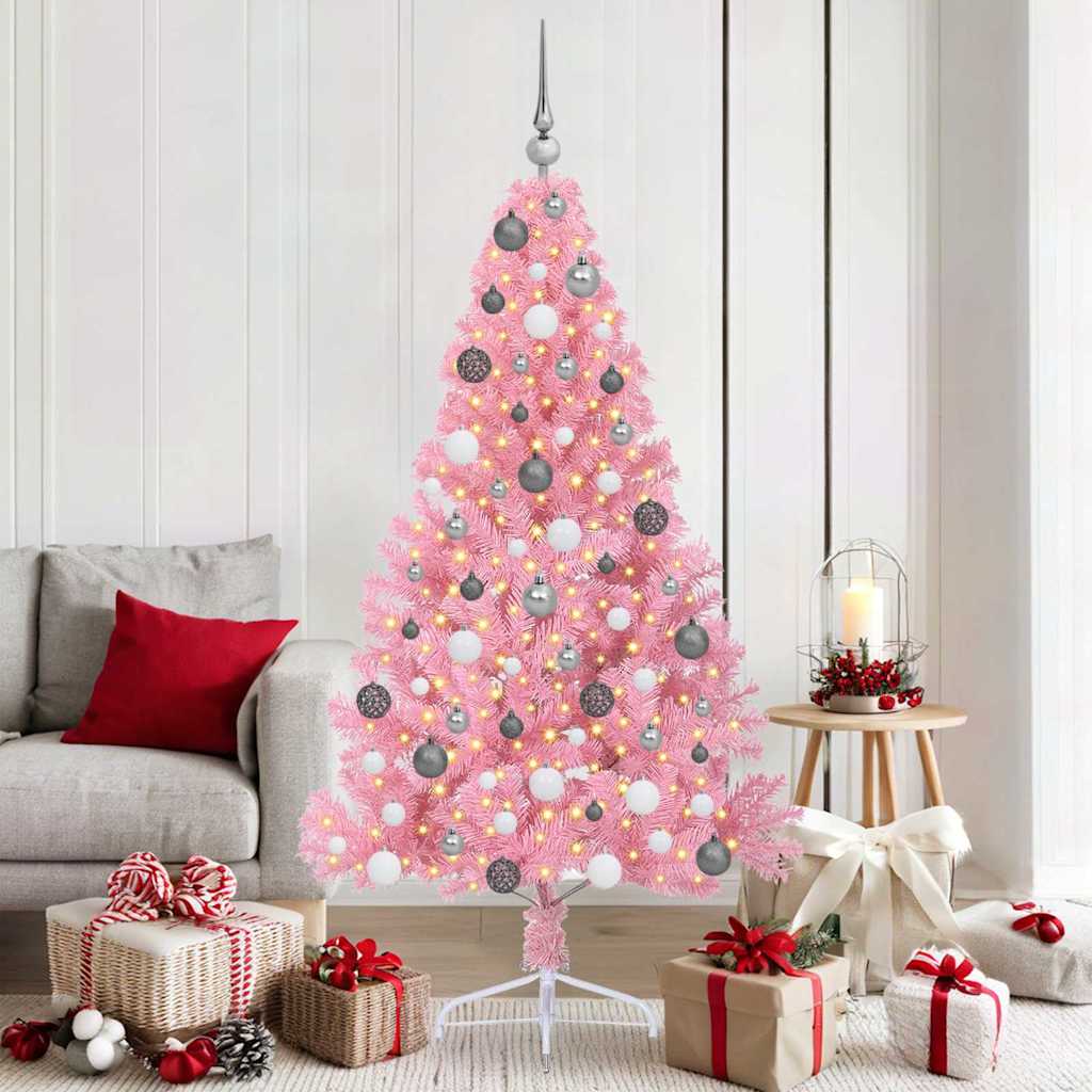 Albero di Natale artificiale con luci integrate Rosa 180 cm PVC