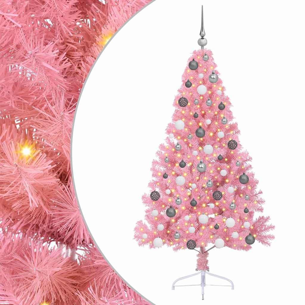 Albero di Natale artificiale con luci integrate Rosa 180 cm PVC