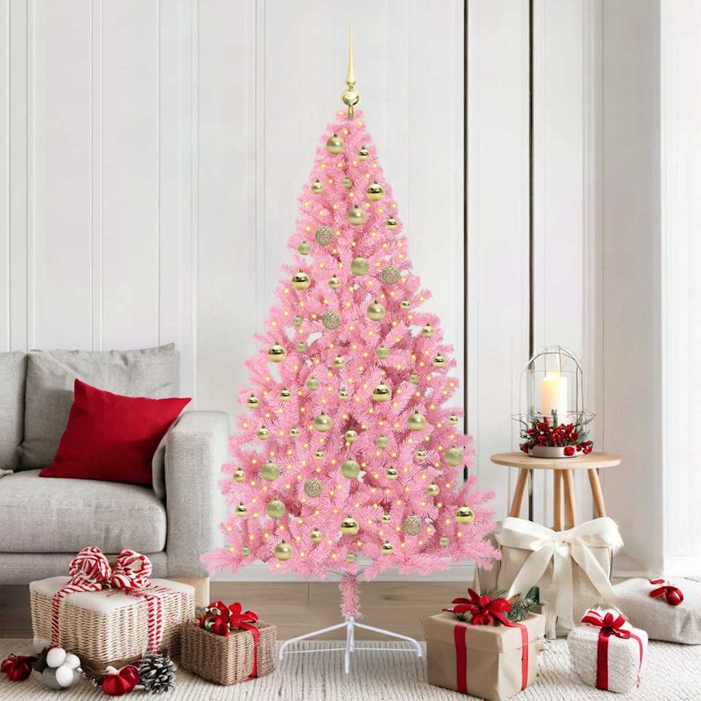 Albero di Natale artificiale con luci integrate Rosa 180 cm PVC