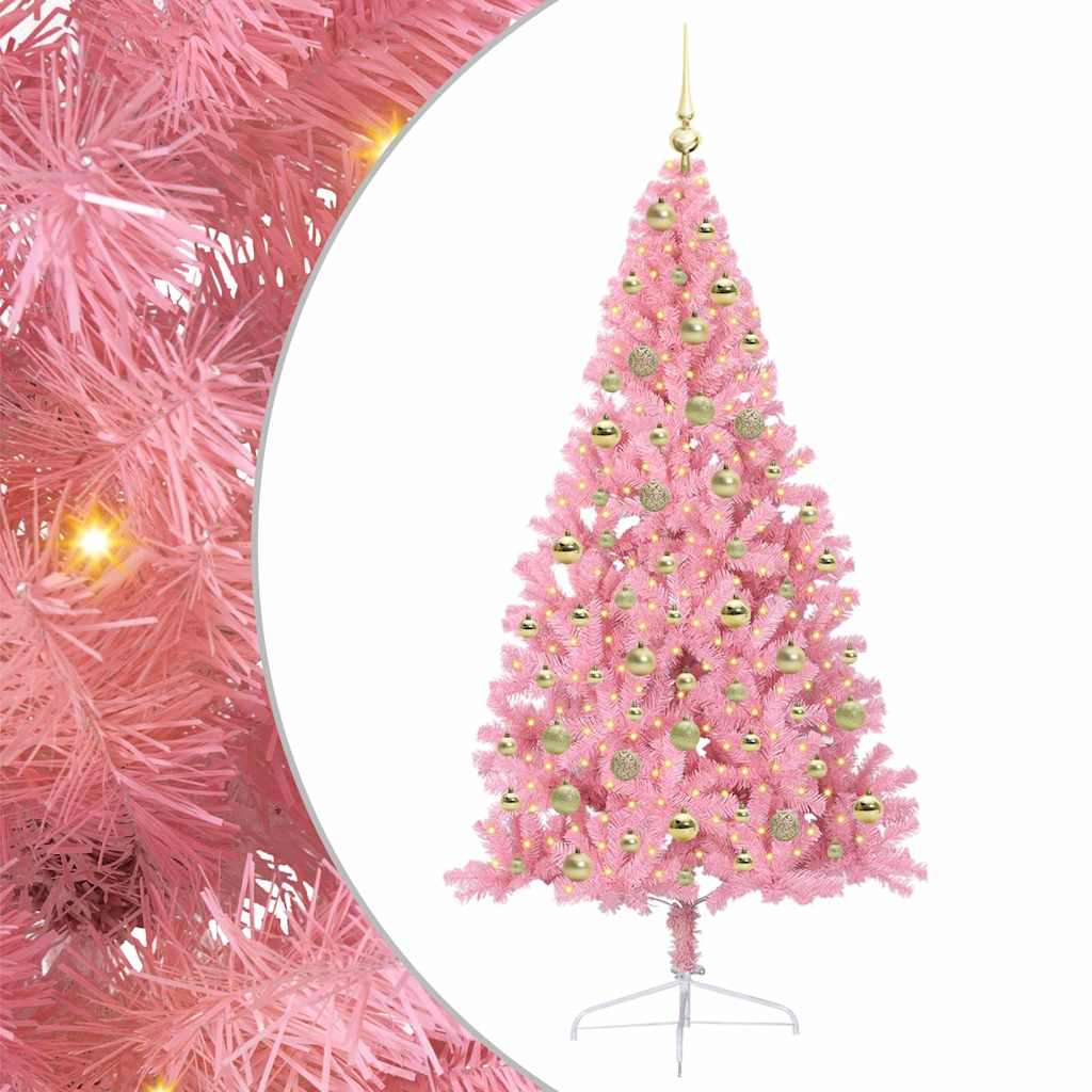 Albero di Natale artificiale con luci integrate Rosa 180 cm PVC