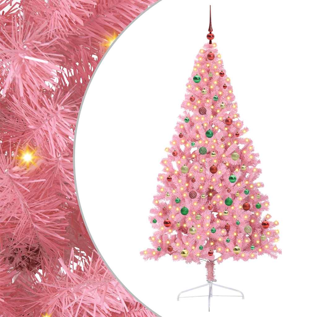 Albero di Natale artificiale con luci integrate Rosa 180 cm PVC