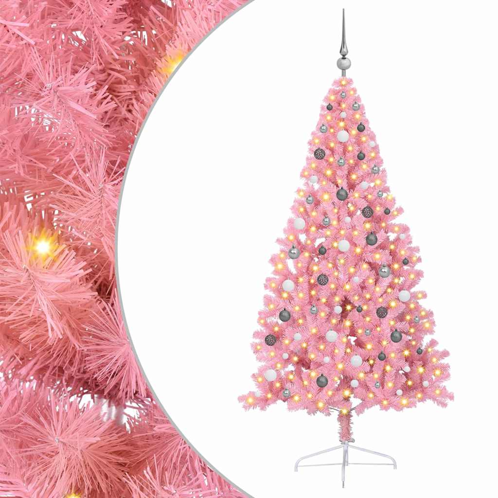 Albero di Natale artificiale con luci integrate Rosa 210 cm PVC