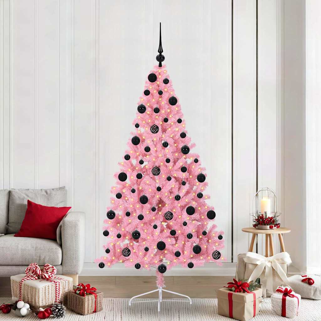 Albero di Natale artificiale con luci integrate Rosa 210 cm PVC